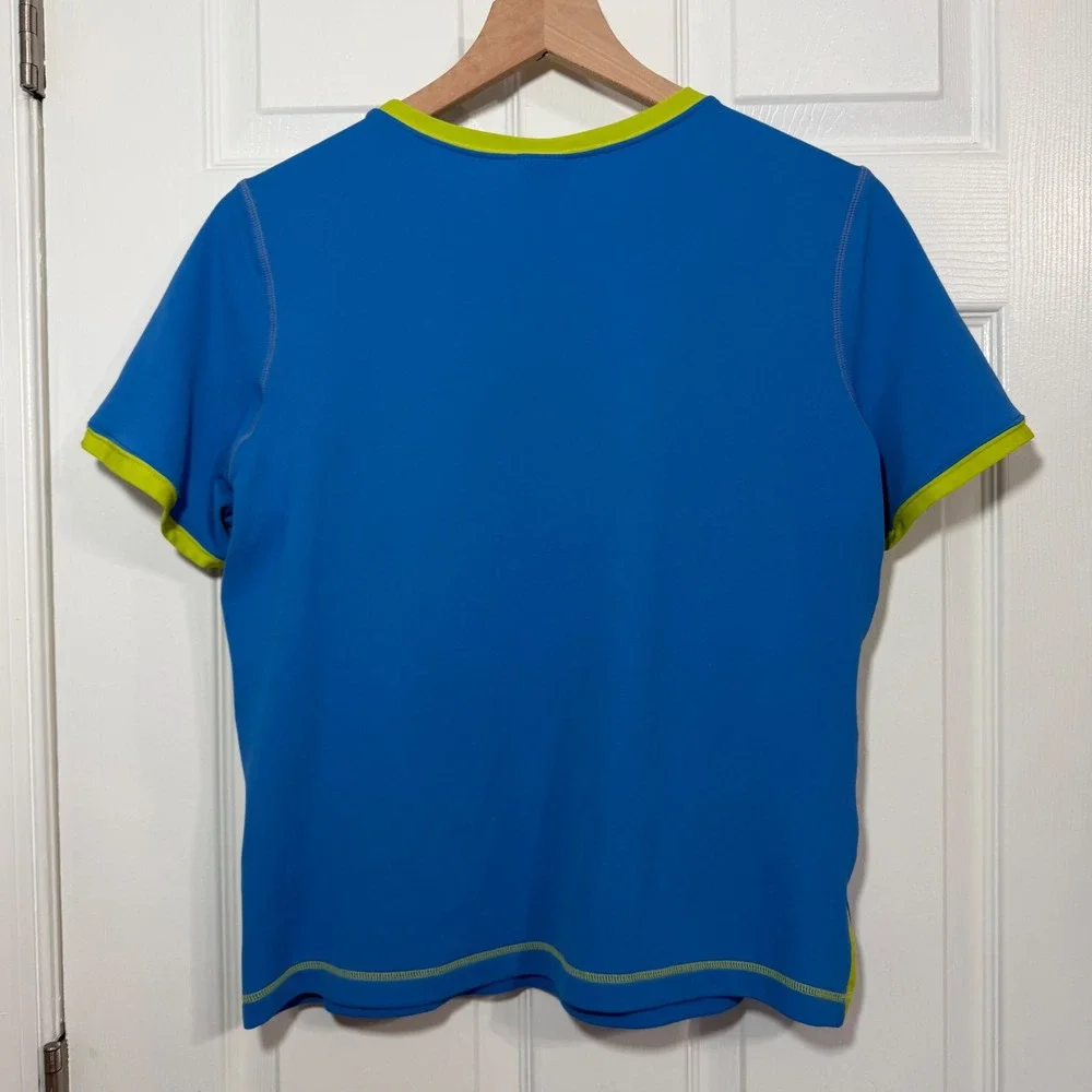 Y2K vintage Nike Dri-FIT UV Blue Lime Green Short Sleeve Athletic Shirt Womens L
